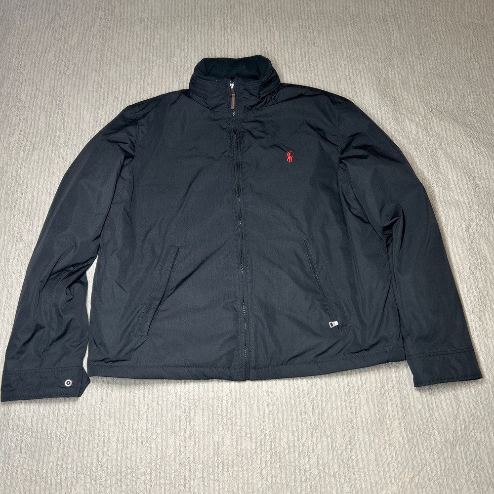 Polo Ralph Lauren Mens Black Fleece Lined Full Zip Windbreaker Jacket Large L/G